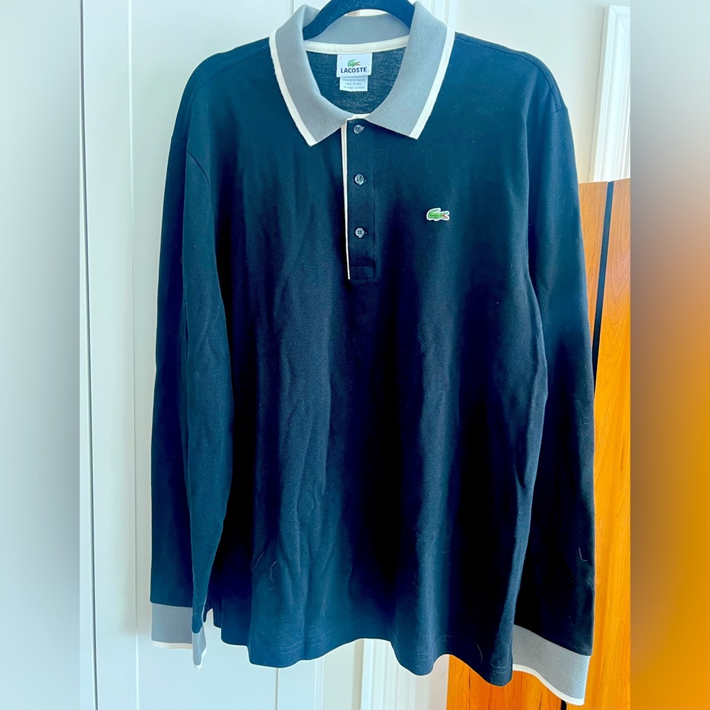 Lacoste Men’s long sleeve black polo sz 7 gray & white trim NWOT